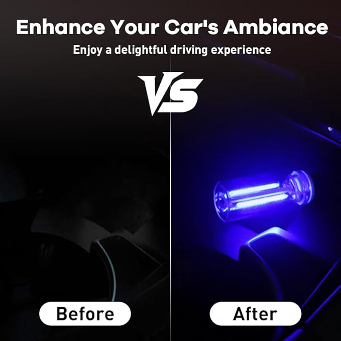 2Pcs Car USB Night Light, Touch Adjustment LED Ambient Lighting Plug in USB Automotive Night Lamps, Mini LED Bulb for Car, Camping, Holiday, Decoration, Bedroom, Party(Blue)