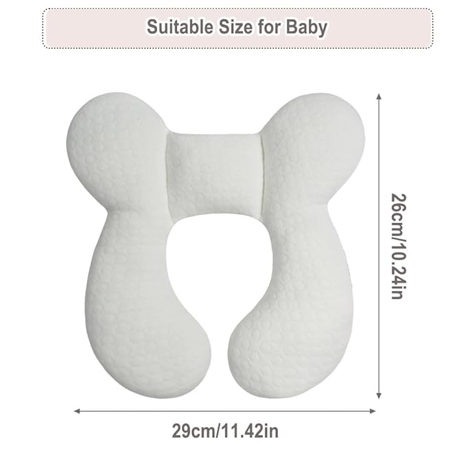 Upgraded Baby Head Support Pillow for Newborn Toddler, Soft Cotton Baby Travel Pillow for Car Seats and Strollers for Baby, White