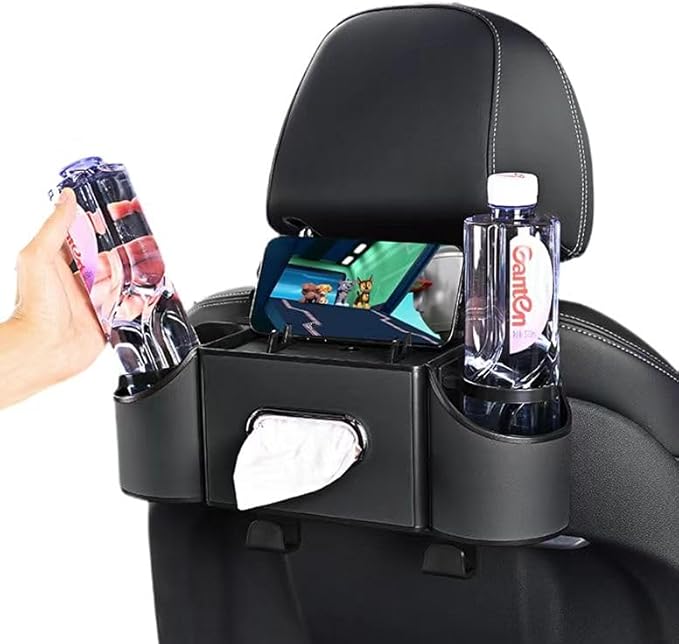 Backseat Car Organizer, 4-in-1 Car Organizer Back Seat with Cup Holder & Tissue Box, Multi-Pocket Car Back Seat Organizer for Phone, Drinks, Travel & Daily Use (Black)