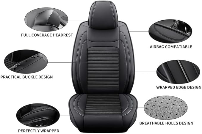 Car Seat Covers Full Set Fit for Toyota Matrix 2003-2014, Premium Faux Leather Car Seat Protector,Breathable Anti-Slip Full Wrapping Edge Seat Covers(Black,Full Set)