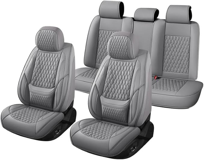 Car Seat Covers Full Set Custom Fit for Mercury Grand Marquis 1995-2011 - Premium Faux Leather with Lumbar Support | Breathable, Waterproof, Anti-Slip, Durable (Gray,Full Set)