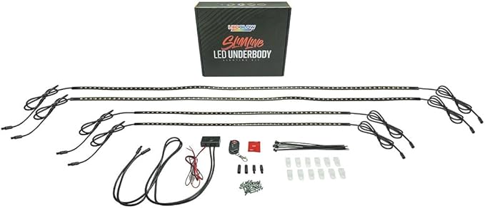 LEDGlow 4pc Green Flexible Car Slimline LED Underbody Underglow Accent Neon Lighting Kit - 4 Unique Patterns - Water Resistant, Low Profile Tubes - Includes Control Box & Remote