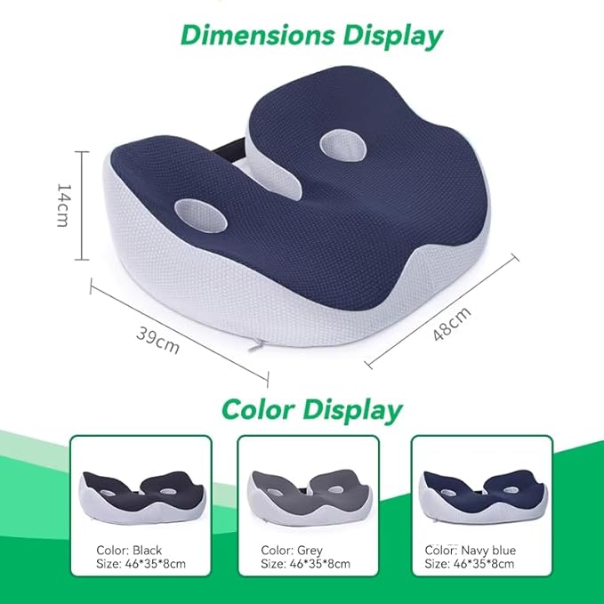 Seat Cushion for Office Chair – Orthopedic Memory Foam Coccyx Support, Sciatica Relief, Back Comfort, Posture Alignment, Massage Pressure Ease for Home, Car, Work – Grey
