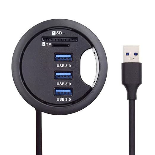 Xiwai USB 3.0 Hub Splitter, SD TF 3 Port USB Multiport Expander 60mm Desk Grommet Dock Station Micro-SD Card Reader for PC Desk Desktop