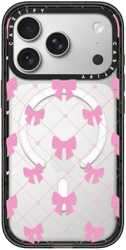 CASETiFY Impact iPhone 17 Pro Case [Slim/Compatible with Magsafe / 8.2 ft. 4X Military Grade Drop Protection] - Bow-net Lace - Clear Black