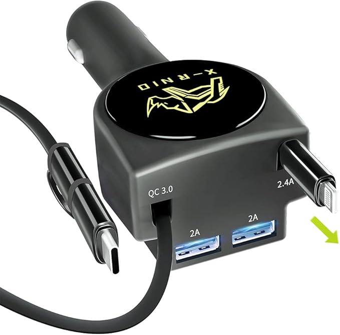Retractable Car Charger, Fast Charge 3.1A 47W, Retractable Cables (3Ft) and 2 USB Ports Car Charger Adapter, Compatible with iPhone & Android Cell Phones,Car Accessories