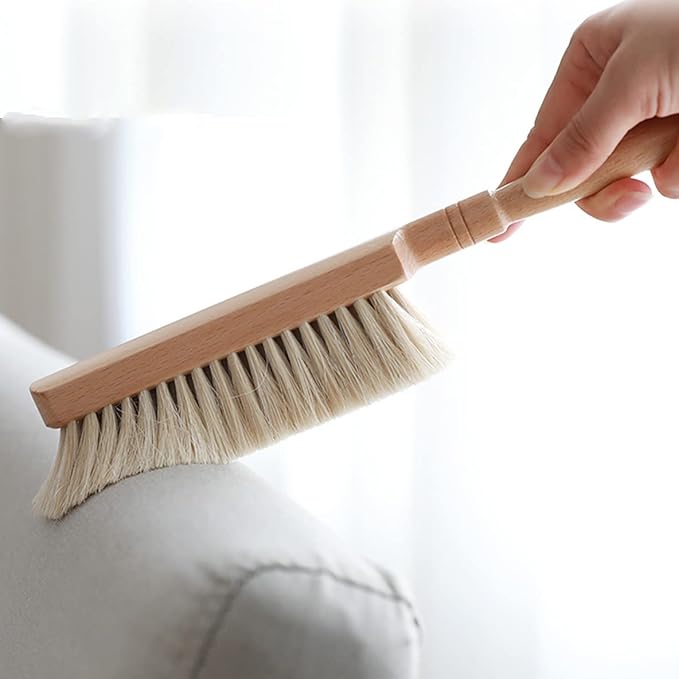 Horsehair Hand Brush Soft Bristles for Upholstery Furniture Couch Bed Beech Wood Handle 12 Inch Long (2pcs)