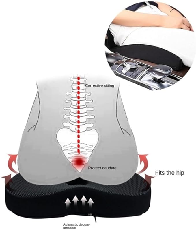 Heightening Wedge Car Seat Cushion Pad for Driving with Comfort Memory Foam, Curved Design Closely Adheres to The Lumbar Spine and Buttocks, Relieving Fatigue Broader Vision (Waist Cushion,Black)