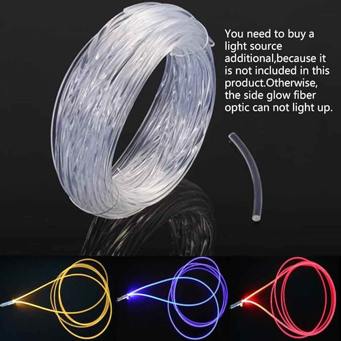10ft Super Bright MMA Plastic Optic Fiber Side Glow for LED Light Source - Soft Optical Fiber Guide Strip (Diameter 0.55in)