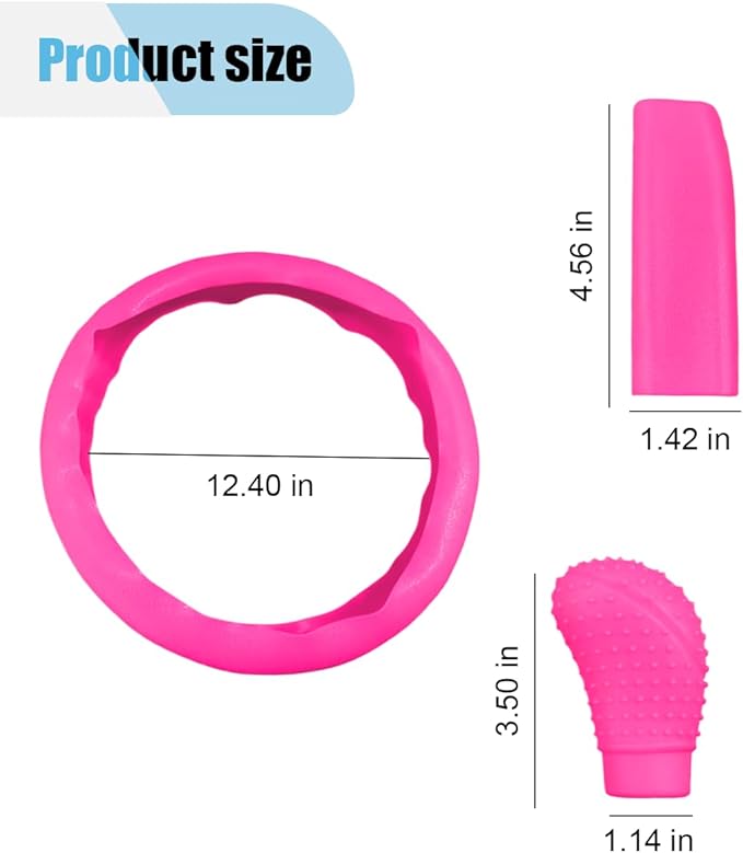 3PCS Silicone Car Steering Wheel Cover Set - Includes Car Handbrake Cover & Gear Shift Cover & Anti-Slip Steering Wheel Protector, Universal Auto Interior Decoration for Most Cars (Rose Red)