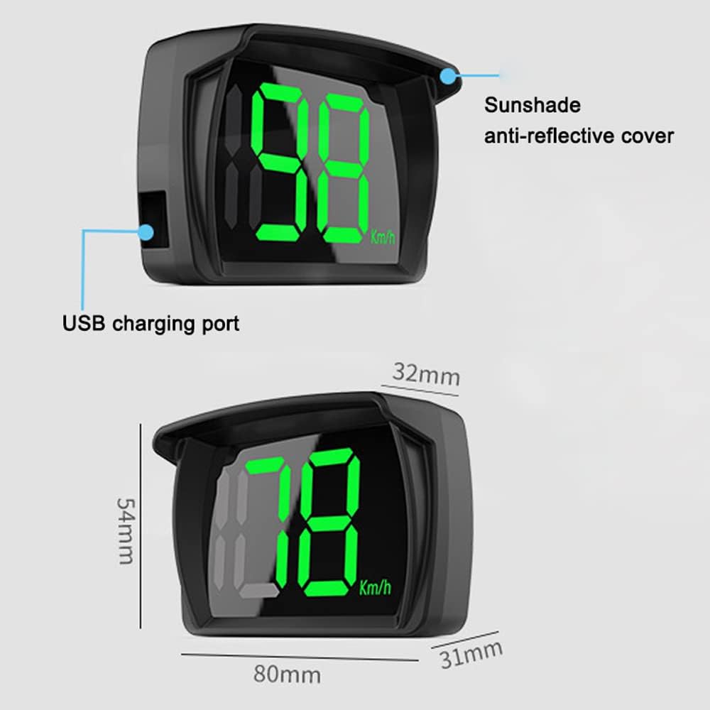 Shkalacar Car HUD Headup Display KM/H MPH GPS Digital Speedometer with LED Large Font Display + Car Charge Adapter for Car Truck SUV Motorcycle