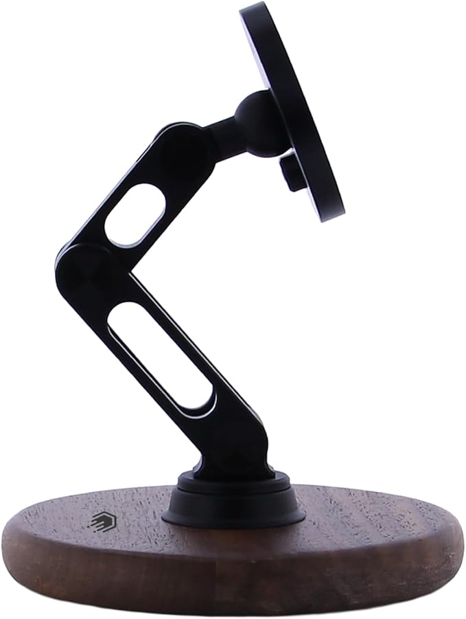 ClikDock Cell Phone Magnetic Wireless Charger Stand, 360° Spin, Aluminum Construction, Compatible with MagSafe Phones for iPhone & Andriod (Walnut Wood)
