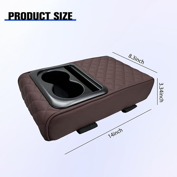 Car Center Console Armrest Pillow, Vehicle Armrest Seat Box Cushion Pad with Cup Holder & Phone Holder, Comfortable Auto Middle Console Cover, Universal for SUV RV Truck (Diamond, Coffee)