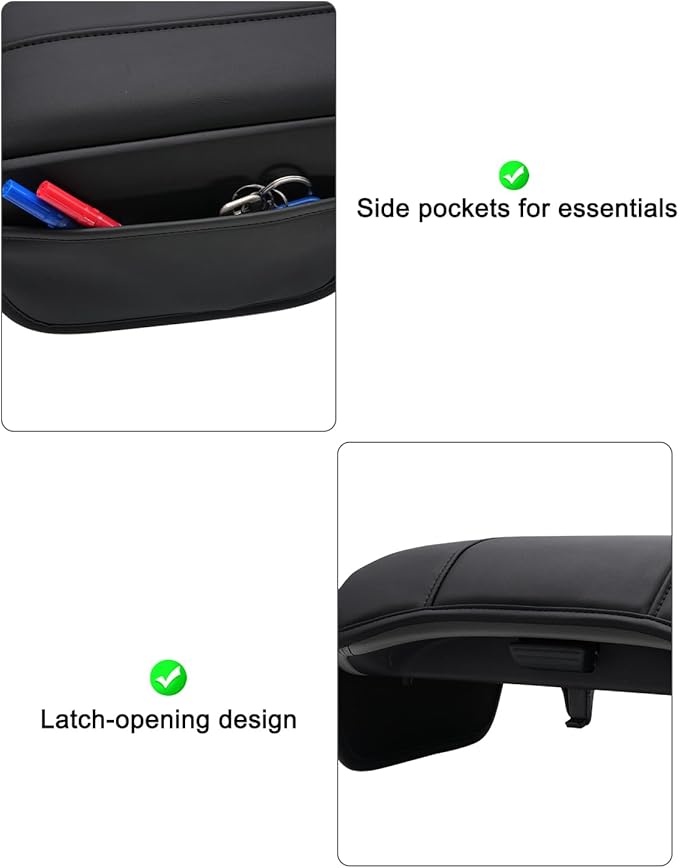 KBH Center Console Armrest Cover for Honda Pilot 2023-2026, Ridgeline 2024 2025, Passport 2024-2026, Middle Console Lid Protector, Vinyl Leather Trim with Side Pockets, Anti-Scratch, Black