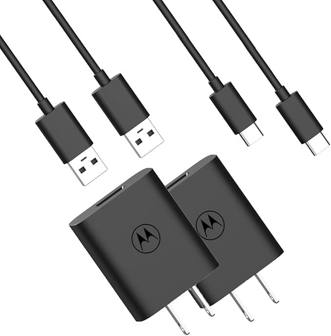 Motorola (2-Pack) TurboPower 20 QC3.0 Charger with 6.6ft USB-A to USB-C Cable for Moto G Play (2023/2024/2026), G Power (2022/2023), G 5G 2022/2023/2024, G Stylus. G Pure, Moto Pad 2026