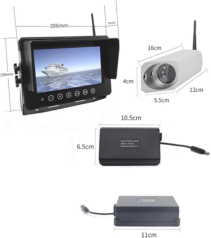 Digital Wireless 7" Monitor Forklift Front View Camera Magnetic 9600mA Battery, 1080P Rear View Camera