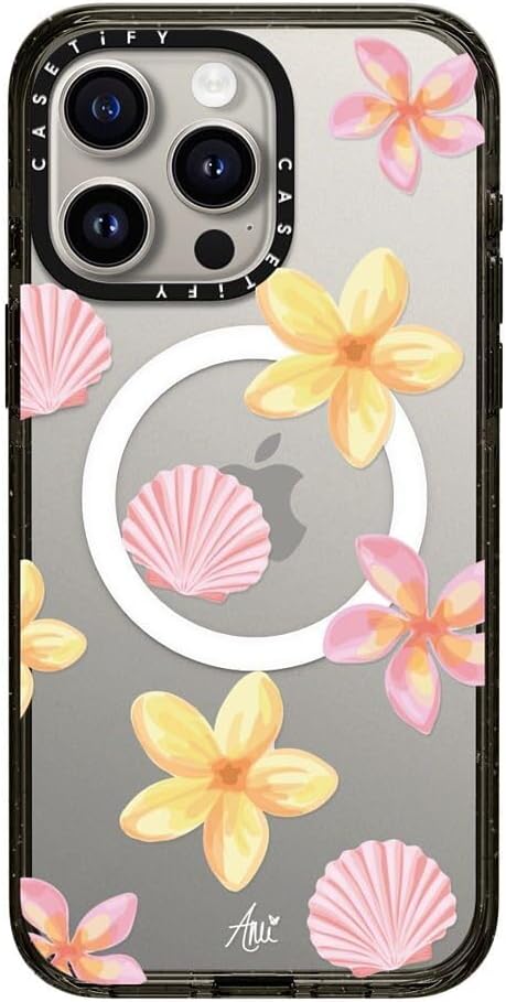 CASETiFY Impact iPhone 15 Pro Max Case [Slim/Compatible with Magsafe / 8.2 ft. 4X Military Grade Drop Protection] - Tropical Holibob - Clear Black