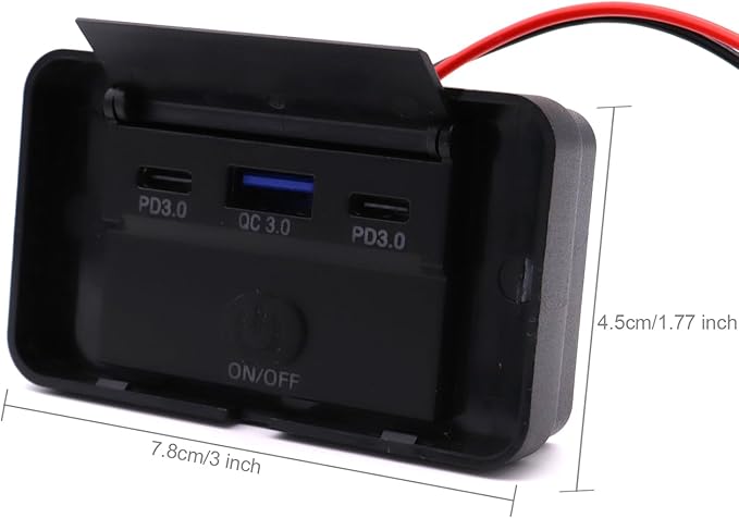 MOTONG Waterproof 12V PD USB C Outlet Charger Adapter, 18W QC3.0 USB A & Dual 30W PD Type C with Touch Switch Car Socket Charger Power Socket Port for Car Marine Boat RV Truck