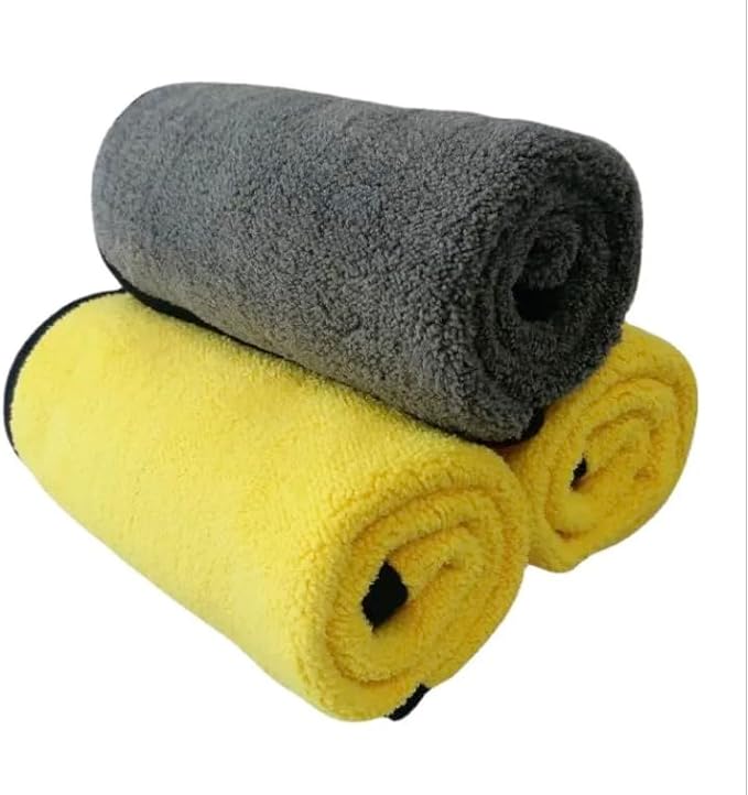 Deluxe Premium Microfiber Towels (Pack of 10) Ultra-Absorbent Soft Polishing Drying Cleaning Washable Durable Thick Professional Car Wax Cloth Household Cleaning 600GSM Dual-Sided Gray Yellow