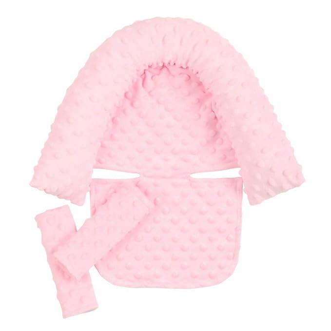 Baby Head Support and Strap Covers - Infant Head Support Pillow Super Soft Head and Neck Pillow for Car Seat Baby Headrest and Carseat Neck Cover,Light Pink