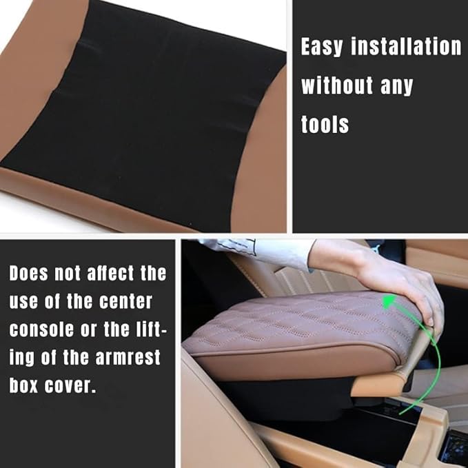 Leather Car Armrest Box Pad, 2026 New Upgrade Waterproof Universal Memory Cotton Armrest Box Pad, Center Console Lid, Car Center Console Cover for Most Vehicle, Car Accessories (Grey)