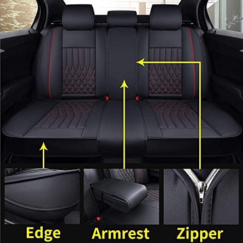 Aierxuan Rear Car Seat Covers Universal Fit for Honda Civic Accord Crv, Toyota Camry Prius Rav4 Corolla, Kia, Lexus, Nissan, Mazda, Jeep Cherokee and Most Cars, with Waterproof Leather (Black and Red)