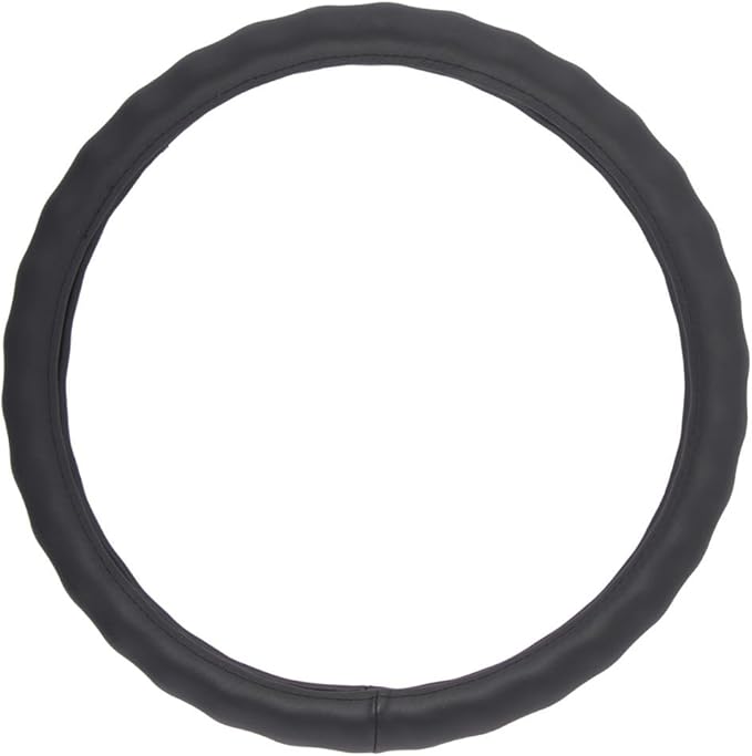 BDK SW-899-LK Black Leather Car Steering Wheel Cover Large Size 15.5 to 16 inch, Easy Installation