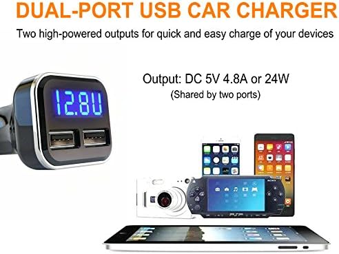4.8A 24W Dual USB Car Charger Volt Meter Car Battery Monitor with LED Voltage & Amps Display, Cigarette Lighter Adapter, USB Cigarette Lighter Adapter, Compatible for iPhone 15/15 Pro Max