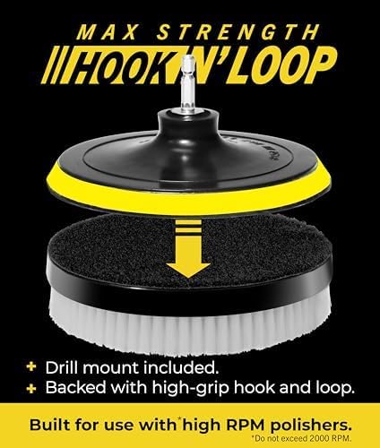 VViViD Drill Backing Plate + Power Scrub Brush Attachment, 150mm Diameter Large Surface Area, Hard Bristles for Heavy Grime on Hard Surfaces