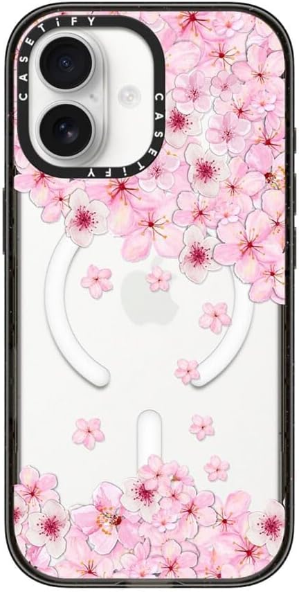 CASETiFY Impact iPhone 17 Case [Slim/Compatible with Magsafe / 8.2 ft. 4X Military Grade Drop Protection] - Sakura Cherry Saturday - Clear Black