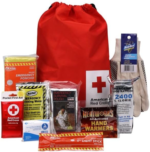 American Red Cross Officially Licensed Product, Car First Aid Survival Kit for Winter, 27 Piece Emergency Medical Supplies to Clean and Treat Minor Injuries, Keep Warm, and Signal for Help
