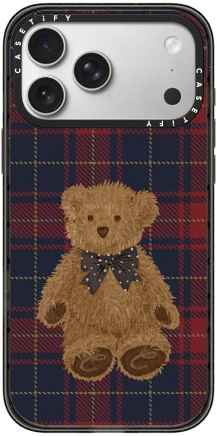CASETiFY Impact iPhone 17 Pro Max Case [Slim/Compatible with Magsafe / 8.2 ft. 4X Military Grade Drop Protection] - Teddy Bear Plaid - Clear Black