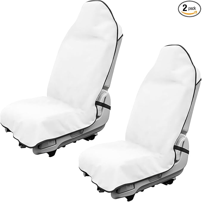 2PCS Car Towel Seat Cover, Waterproof Sweating Non-Slip Premium Soft Towel Carseat Protector, Universal Machine Washable Car Truck SUV Front Seat Cover for Gym Workout Beach Hiking (White)