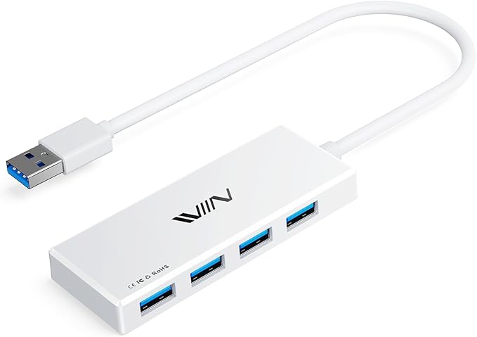 USB 3.0 Hub, 4 Port USB Hub Splitter, USB A Expander Portable USB Adapter Multiport Data Hub for Laptop, iMac Pro, MacBook Air, Mac mini/Pro, Surface Pro, USB Flash Drives, and Mobile HDD-White