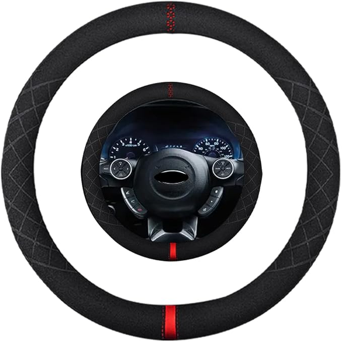 Suede Steering Wheel Cover,Compatible with KIA Optima Soul Sportage Sorento Rondo Spectra Sedona Suede Sport Non-Slip Wheel Cover Car Interior Accessories 15 inch for Man and Women