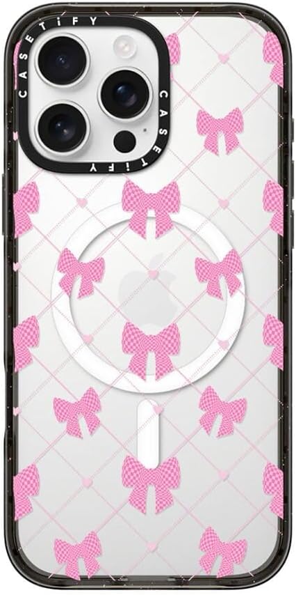 CASETiFY Impact iPhone 16 Pro Max Case [Slim/Compatible with Magsafe / 8.2 ft. 4X Military Grade Drop Protection] - Bow-net Lace - Clear Black