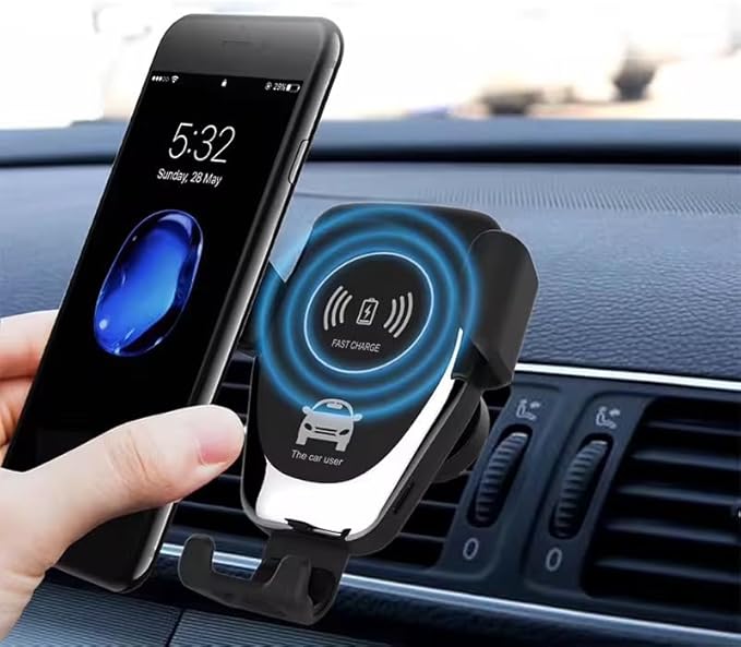 Wireless Car Charger Mount – Auto-Grip Phone Holder with Fast Charging – Dashboard & Air Vent Compatible – Qi-Enabled Charging for Smartphones