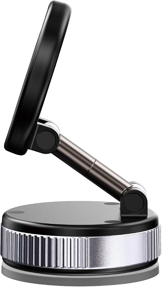 Trusmi Vacuum Magnetic Car Phone Holder - 16N Ultra-Strong Magnet Suction Cup Mount for Windshield & Glass, 360° Rotatable Manual Vacuum Adsorption Phone Stand for iPhone MagSafe & Android - Black