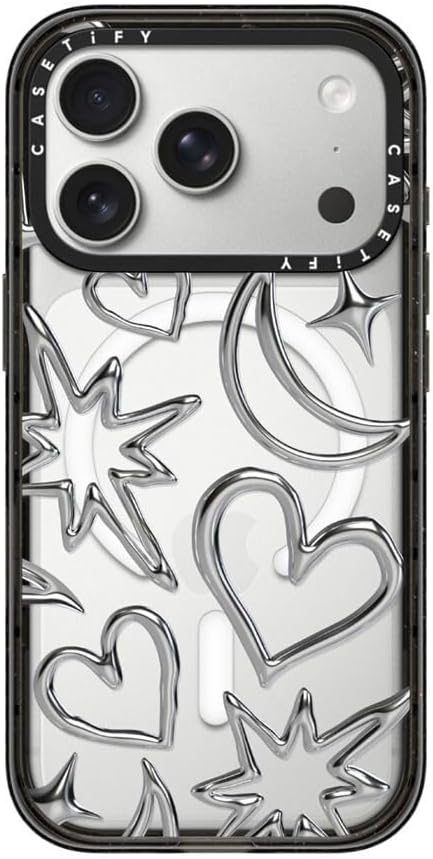 CASETiFY Impact iPhone 17 Pro Case [Slim/Compatible with Magsafe / 8.2 ft. 4X Military Grade Drop Protection] - Chrome Scribbles - Clear Black