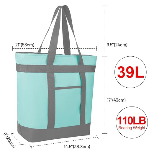 CIVJET Insulated Reusable Tote Bag for Grocery Shopping for Women/Men, Pizza/Food Delivery Bag to Keep Food Cold/Hot for Commercial Food Transport, Cooler bags for Travel/Beach/Picnic, Green