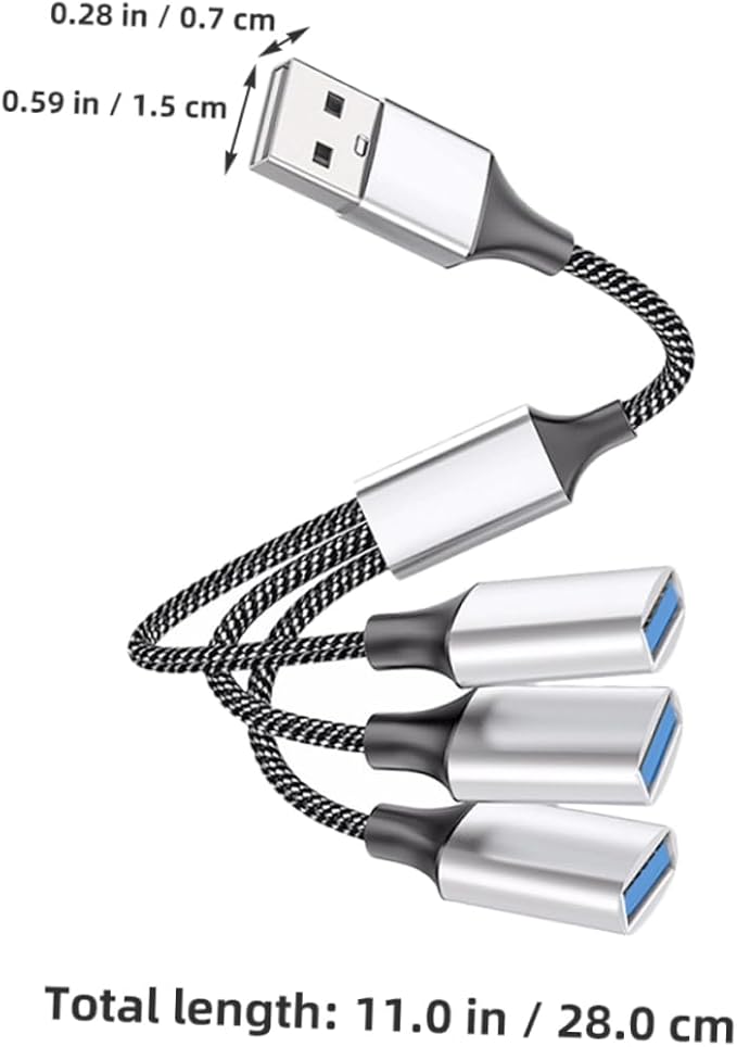 USB Way Splitter Hub Male to Female USB Adapter for Portable Power and Data Transfer Compatible Devices for Cars and Computers