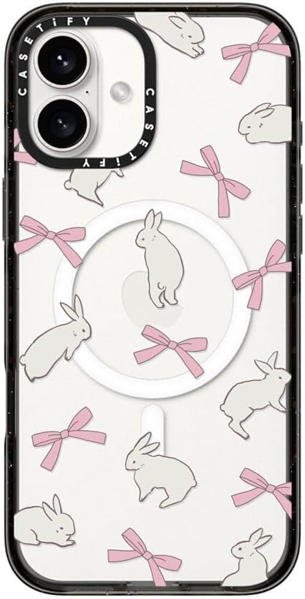 CASETiFY Impact Case for iPhone 16 Plus [Slim / 8.2 ft. 4X Military Grade Drop Protection/Compatible with Magsafe] - Rabbit Ribbon - Clear Black
