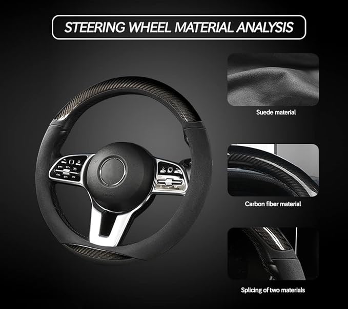 ZHOL Carbon Fiber Suede Steering Wheel Cover Universal 15 Inch Car Interior Accessories Comfortable Anti-Slip and Odorless Car Steering Wheel Cover Protector for Women and Men Gray