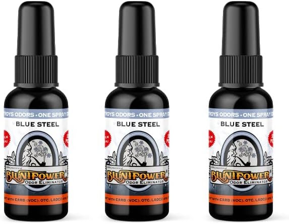 BluntPower (Blue Steel, 3 Pack) Concentrated Odor Eliminator and Diffuser Oil - Room Deodorizer, Odor Eliminator, and - Premium Oil Based Air Freshener & Odor Eliminator Spray - (Blue Steel, 3 Pack)