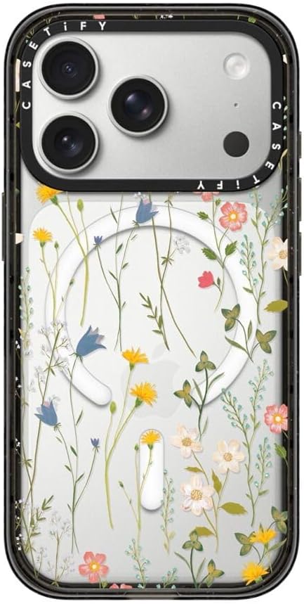CASETiFY Impact iPhone 17 Pro Case [Slim/Compatible with Magsafe / 8.2 ft. 4X Military Grade Drop Protection] - Dreamy Floral Pattern - Clear Black