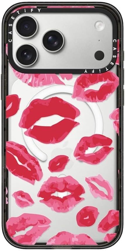 CASETiFY Impact iPhone 17 Pro Max Case [Slim/Compatible with Magsafe / 8.2 ft. 4X Military Grade Drop Protection] - Lipstick Kisses - Clear Black