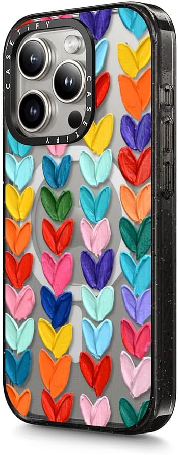 CASETiFY Impact Case for iPhone 15 Pro [4X Military Grade Drop Tested / 8.2ft Drop Protection/Compatible with Magsafe] - Clear Polka Daub Hearts - Clear Black