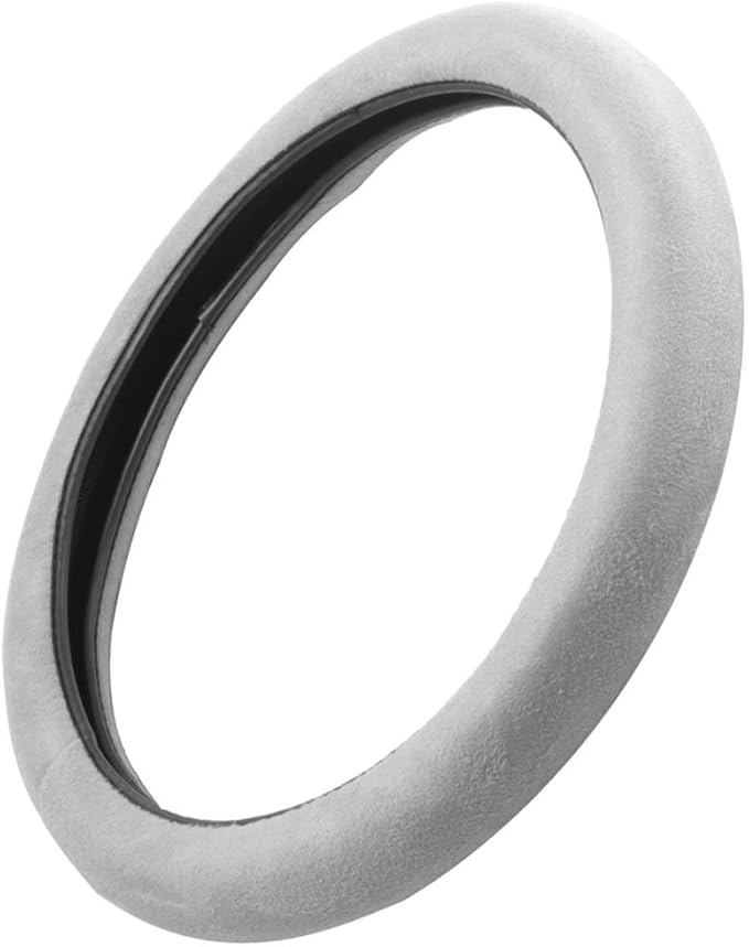 BDK Ergonomic Leather Grip Steering Wheel Cover - Soft Plush Memory Foam Grip for Standard Size Wheels 14.5-15 inch Gray
