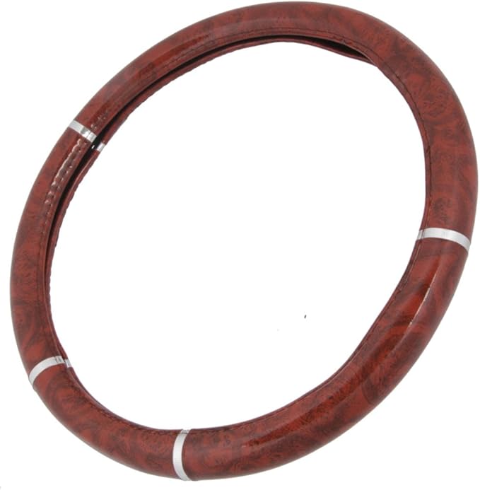 BDK Dark Wood Grain Car Steering Wheel Cover, Standard 15 inch Size, Made to Fit Most Auto Truck Van SUV