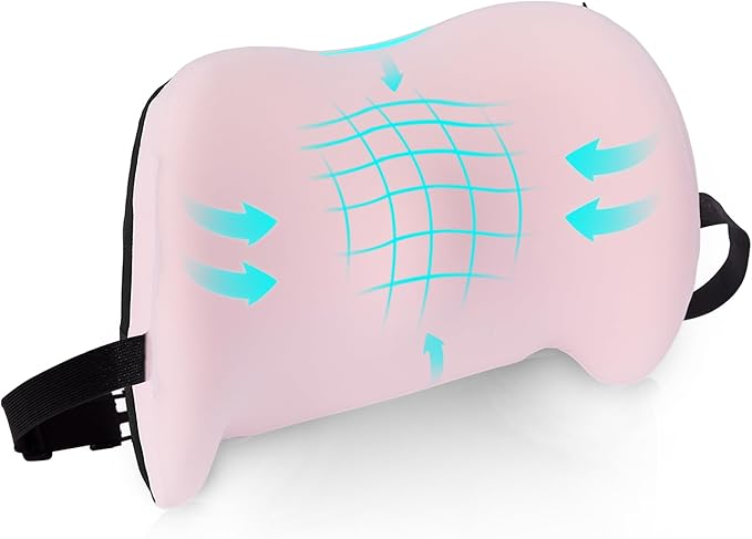 Lumbar Support Pillow for Office Chair, Cooling Car Lumbar Pillow Lower Back Pain Relief,Memory Foam Back Cushion with Adjustable Straps,Ergonomic Chair Back Pillow for Gaming Chair,Car(Pink Cooling)